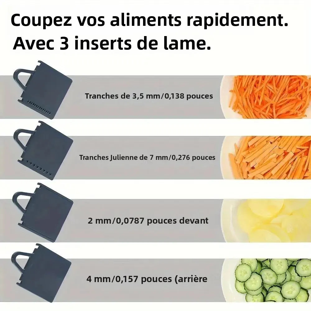 Mandoline Alimentaire Multifoncionnelle — 4 Lames Interchangeables 2, 3.5, 4, 7 mm Mandoline