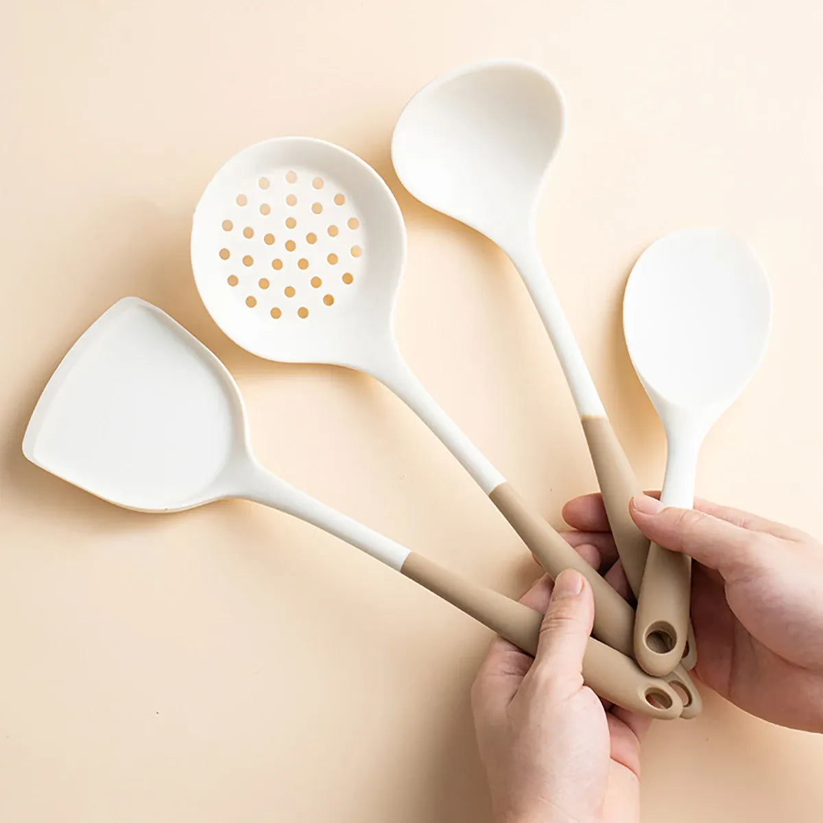 Set Ustensiles Silicone 4 Pieces | Outils de Cuisine Antidérapants spatule en silicone