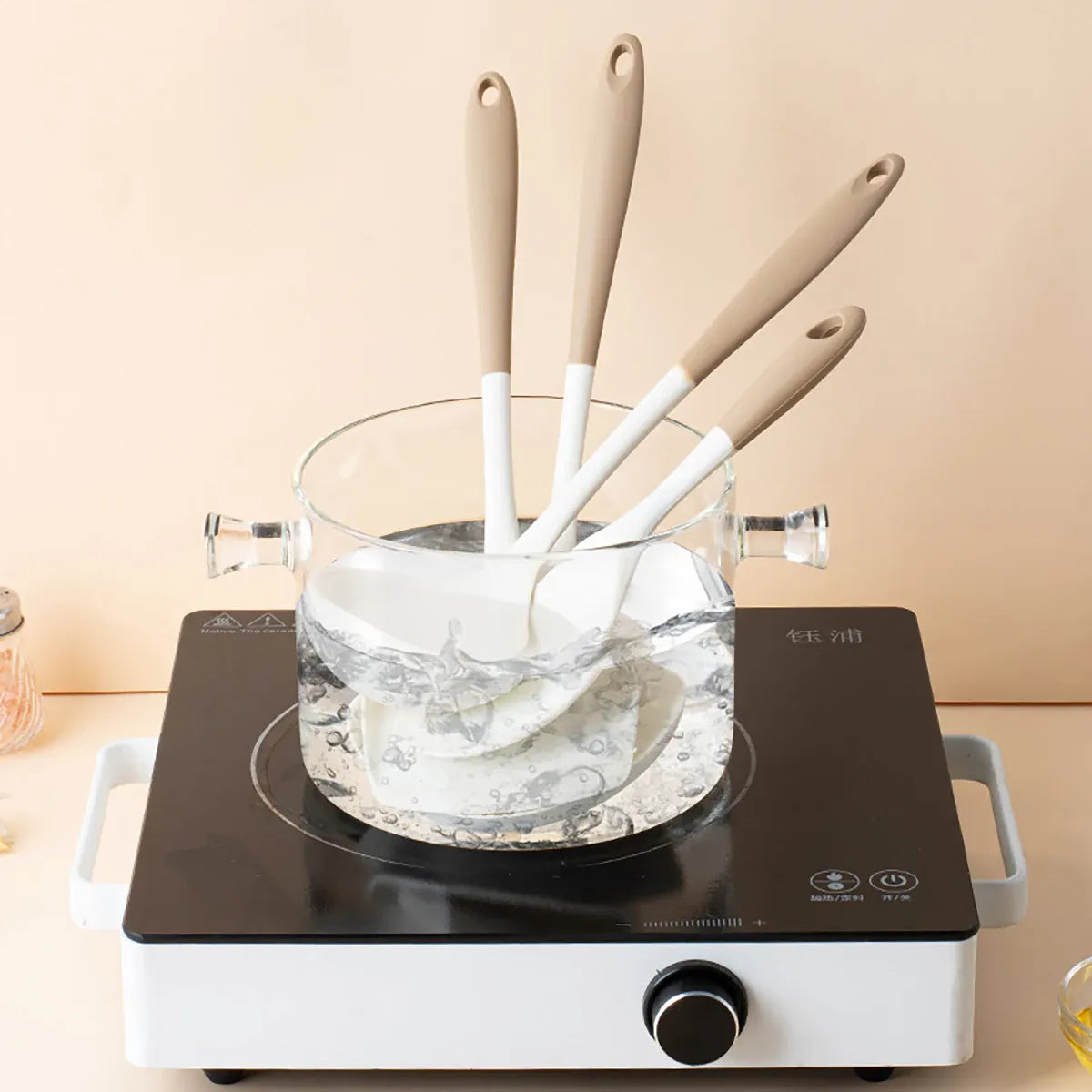 Set Ustensiles Silicone 4 Pieces | Outils de Cuisine Antidérapants spatule en silicone