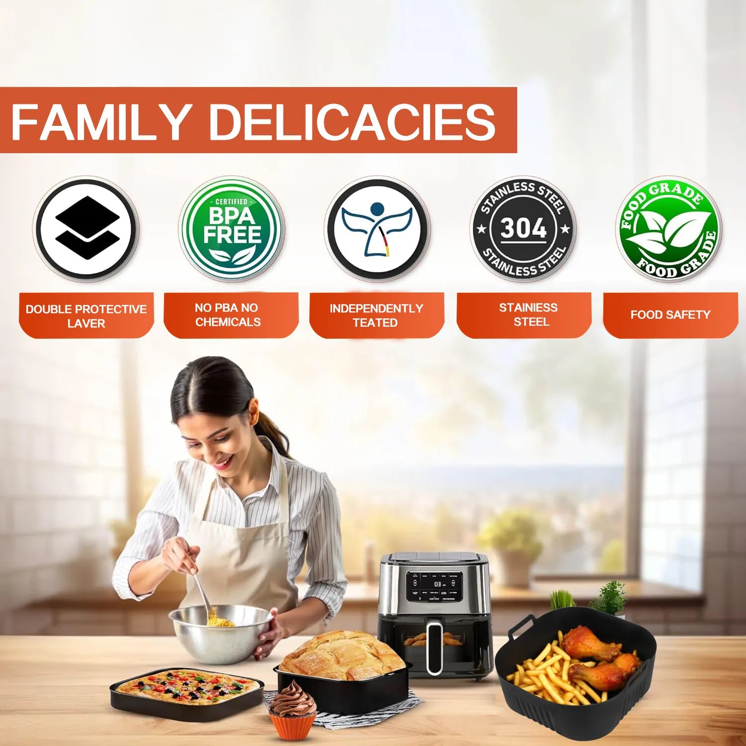 Grille Inox Air Fryer Rectangulaire 155x5 cm Réutilisable Air Fryer
