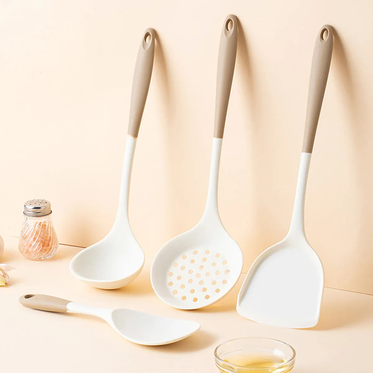 Set Ustensiles Silicone 4 Pieces | Outils de Cuisine Antidérapants spatule en silicone