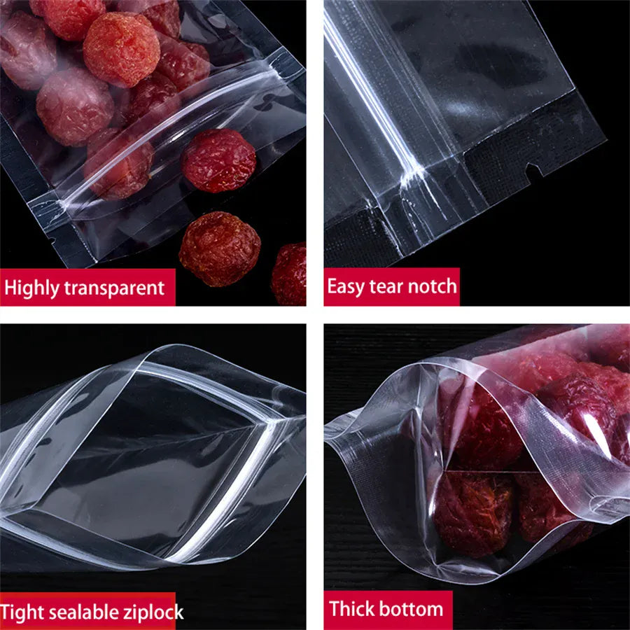 Sachets Zip Alimentaires Transparent 100 pièces Réutilisables