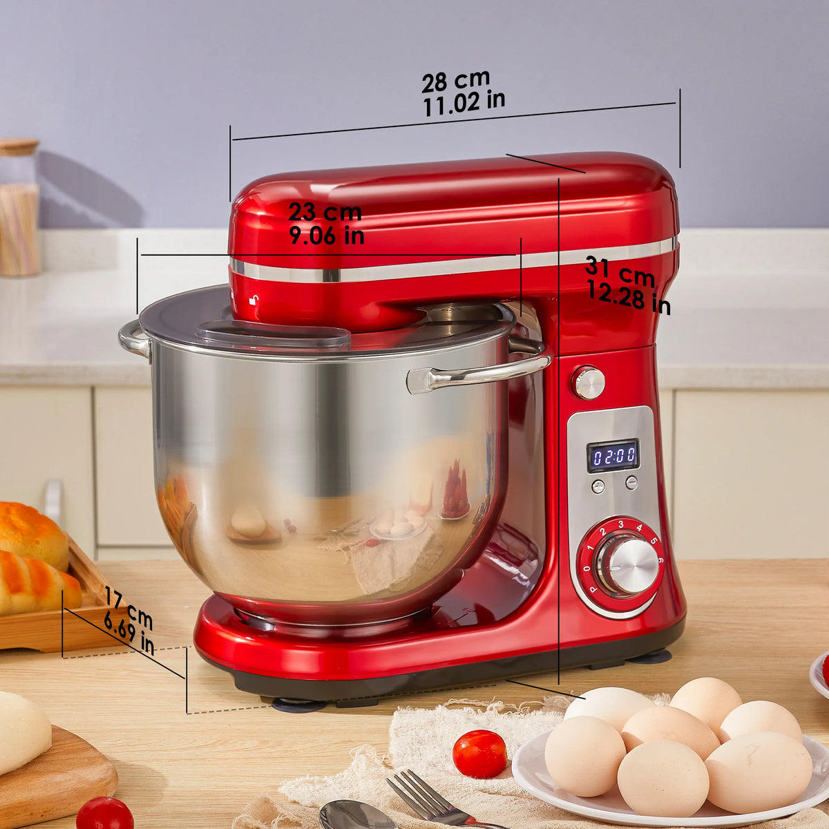 Dimensions du robot pâtissier 6 L rouge