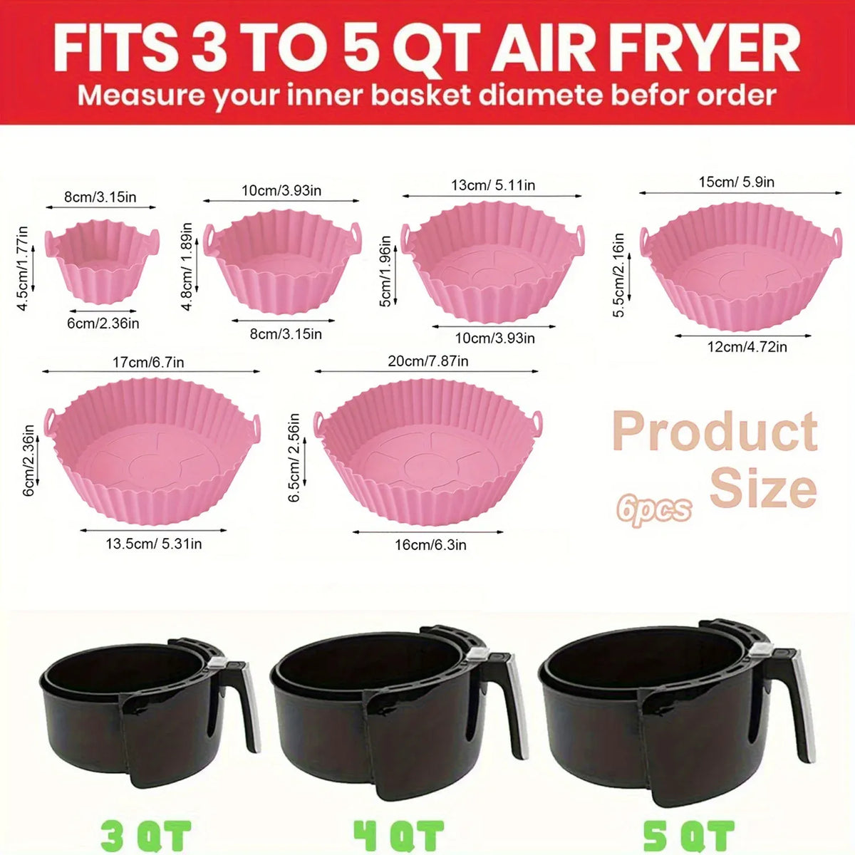 Kit Accessoires Silicones Air Fryer - Lot de 6 Pièces Réutilisables Air Fryer