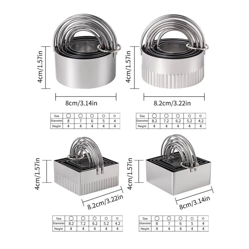 Set de 5 Emporte-Pièces Ronds et Carrés en Acier Inoxydable emportepieces