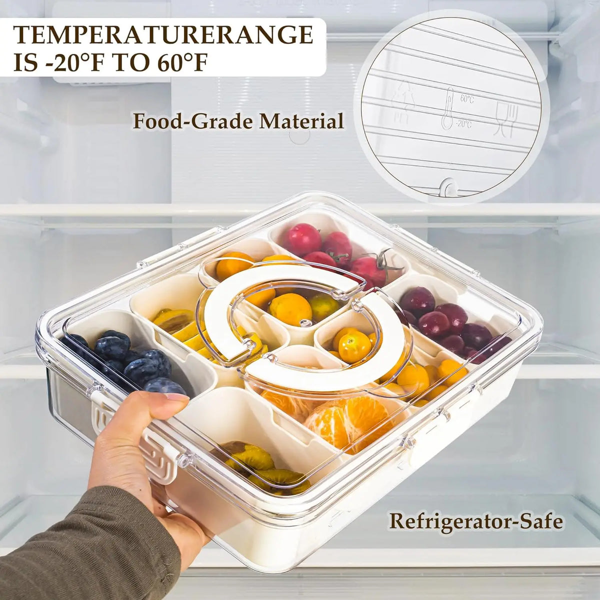 Boîte Snack Organiseur 4 Compartiments Empilable avec Couvercle