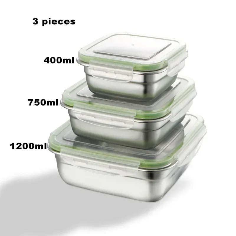 Boîtes Hermétiques en Inox - 400 à 1200ml - Lots de 1 à 3 Boîtes Hermétiques