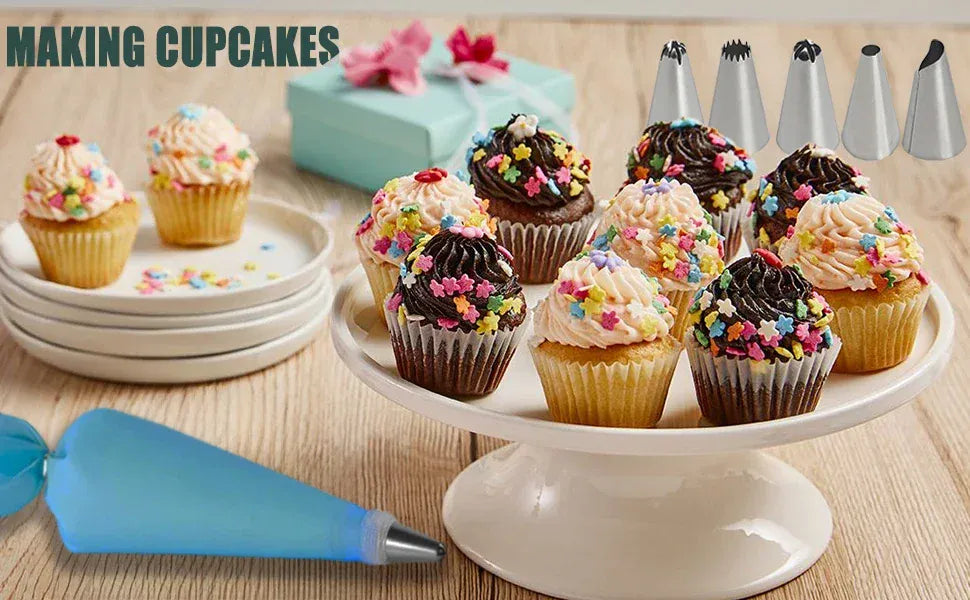 Poches à Douille en Silicone - Set de Pâtisserie avec 12 Douilles en Acier Inoxydable douillepoche