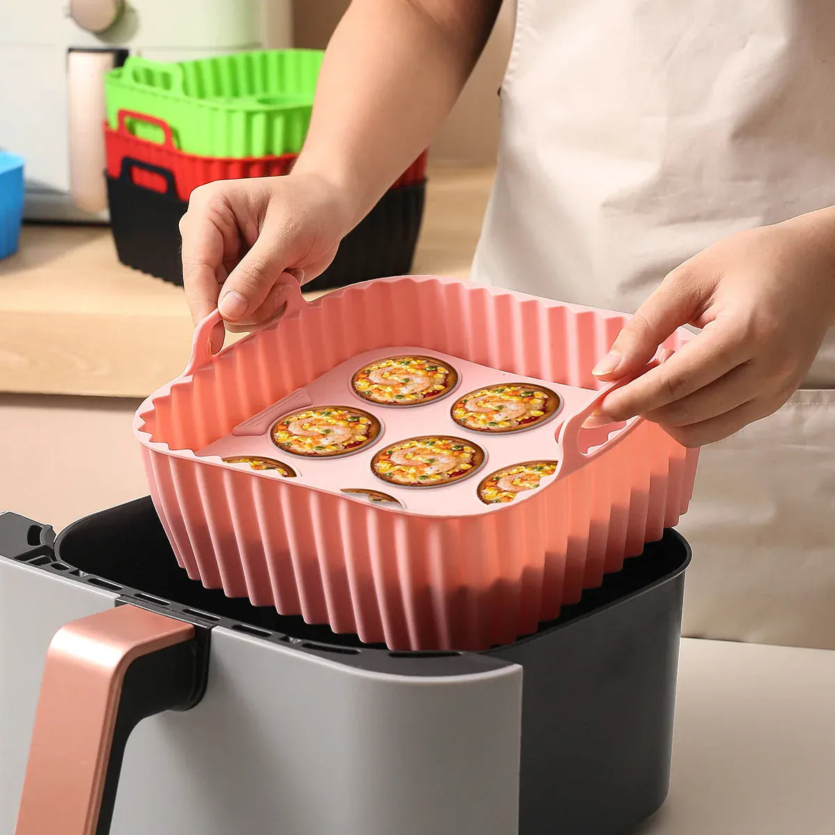 Moules Silicone Air Fryer Réutilisables Lot de 2 Pièces Carrés Air Fryer