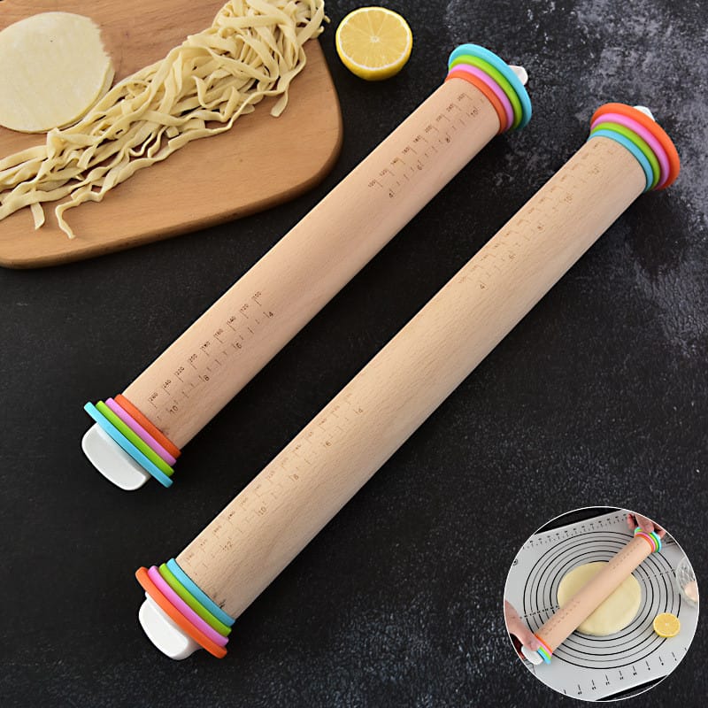 Rouleau à pâtisserie réglable en bois avec anneaux interchangeables rouleaupatisserie