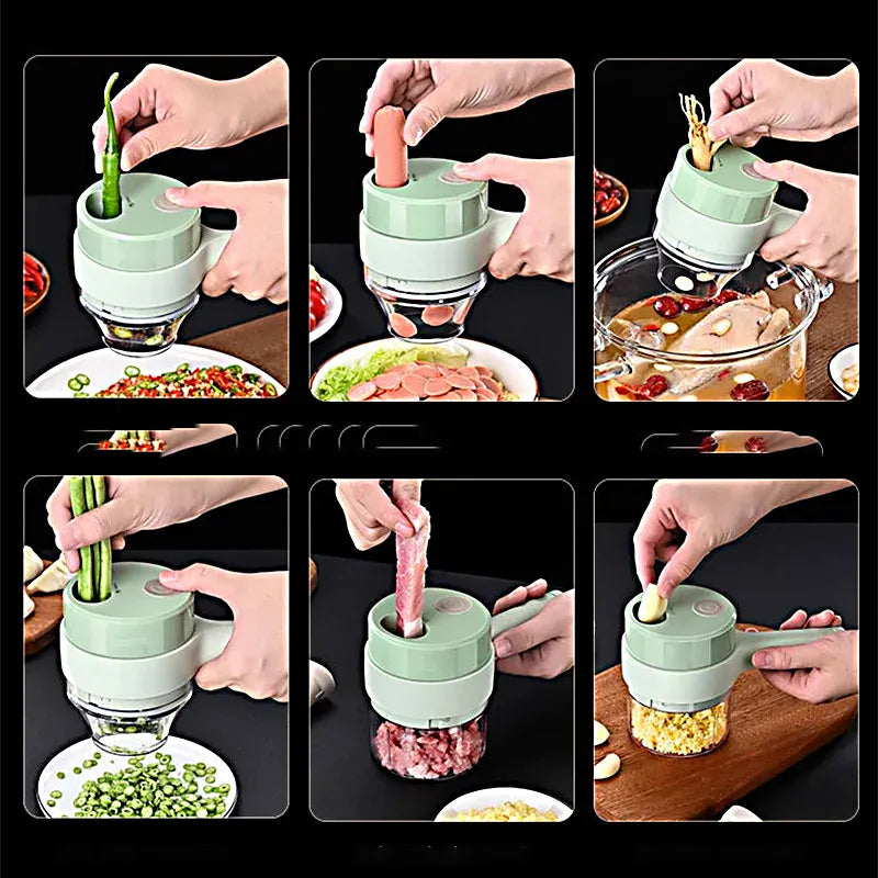 Mini Hachoir Électrique Sans Fil 4-en-1 — Ail, Légumes, Viande — Rechargeable USB mini hachoir