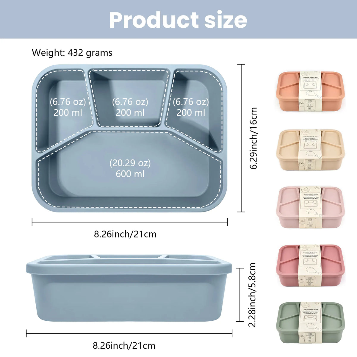 Bento Compartimenté Silicone Écologique | 4 Compartiments 700ml Bento