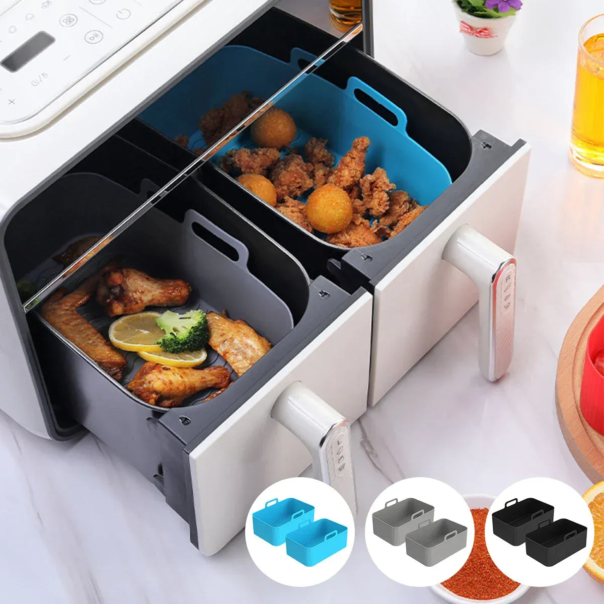 Moules Silicone Réutilisables Air Fryer - Lot de 2 Rectangulaires Air Fryer