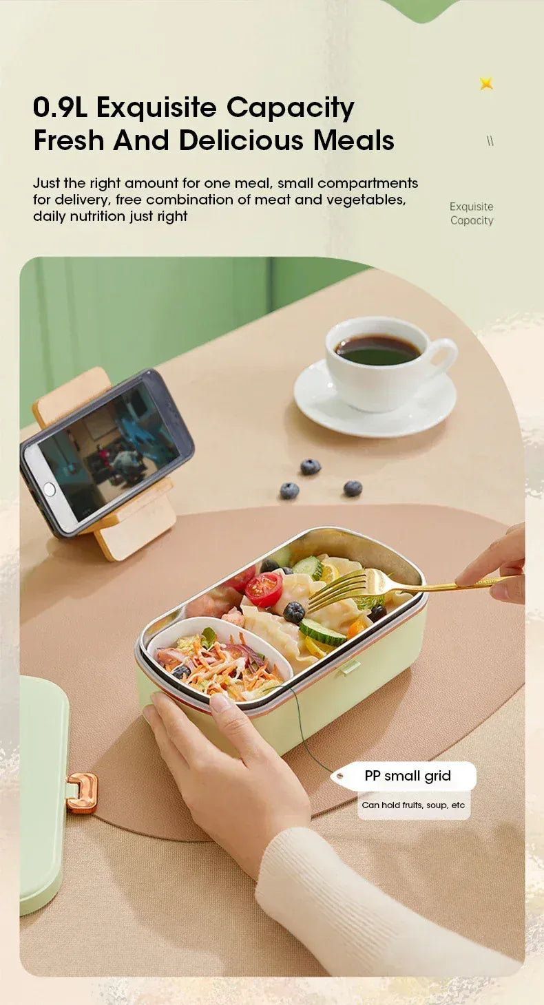 Lunch Box Chauffante Inox 304 Sans Eau 900 ml — Chauffage Sec 36 W - VERTE lunchboxchauf