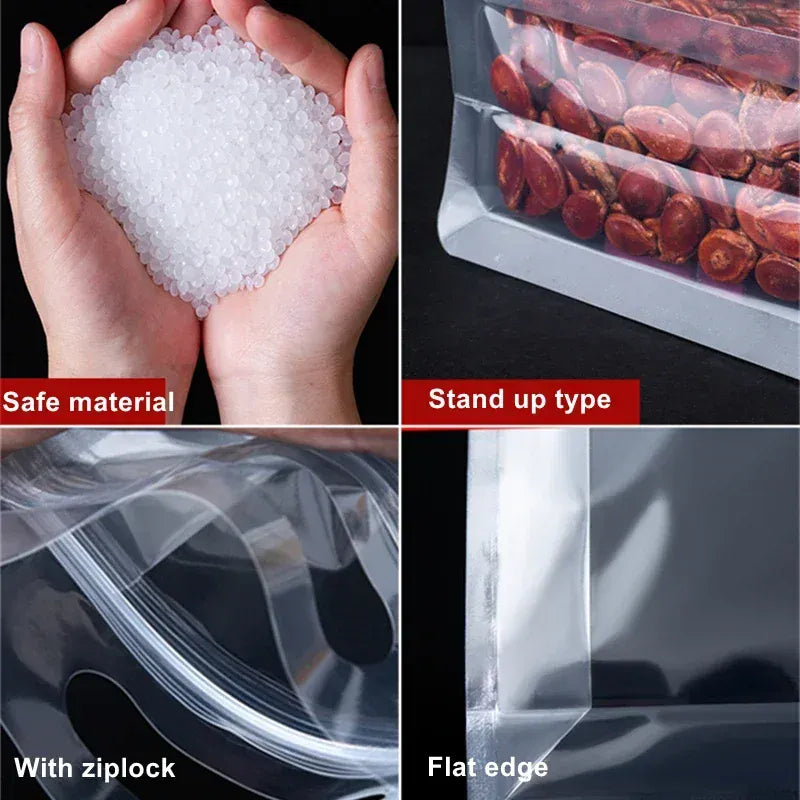 Sachets Zip Alimentaires Transparent Lot de 50 Pièces avec Poignée