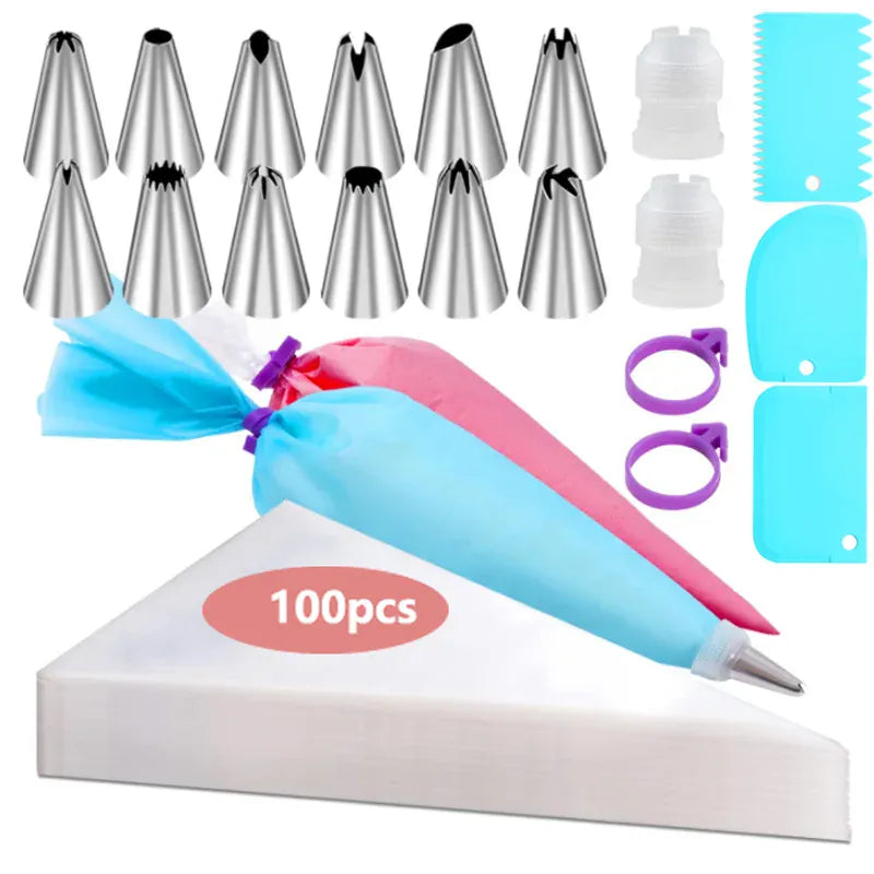 Poches à douille en silicone 100 pcs avec embouts en acier inoxydable douillepoche