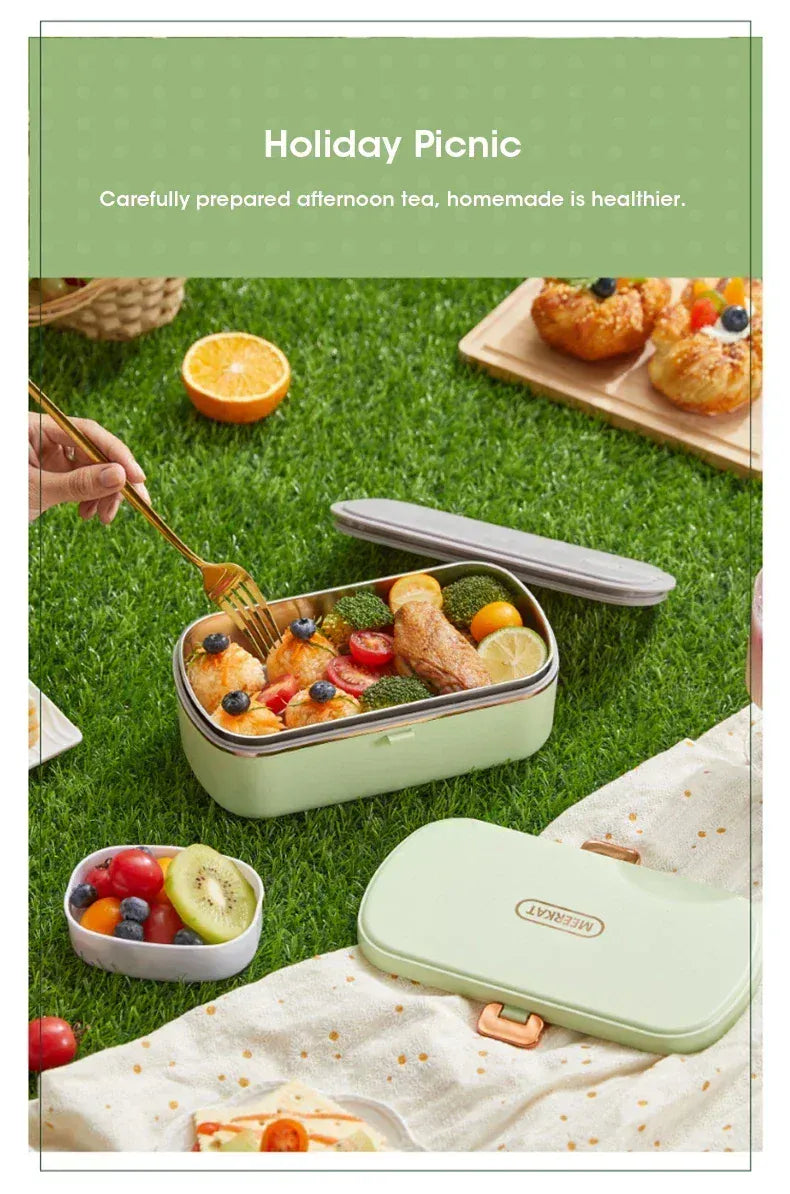 Lunch Box Chauffante Inox 304 Sans Eau 900 ml — Chauffage Sec 36 W - VERTE lunchboxchauf