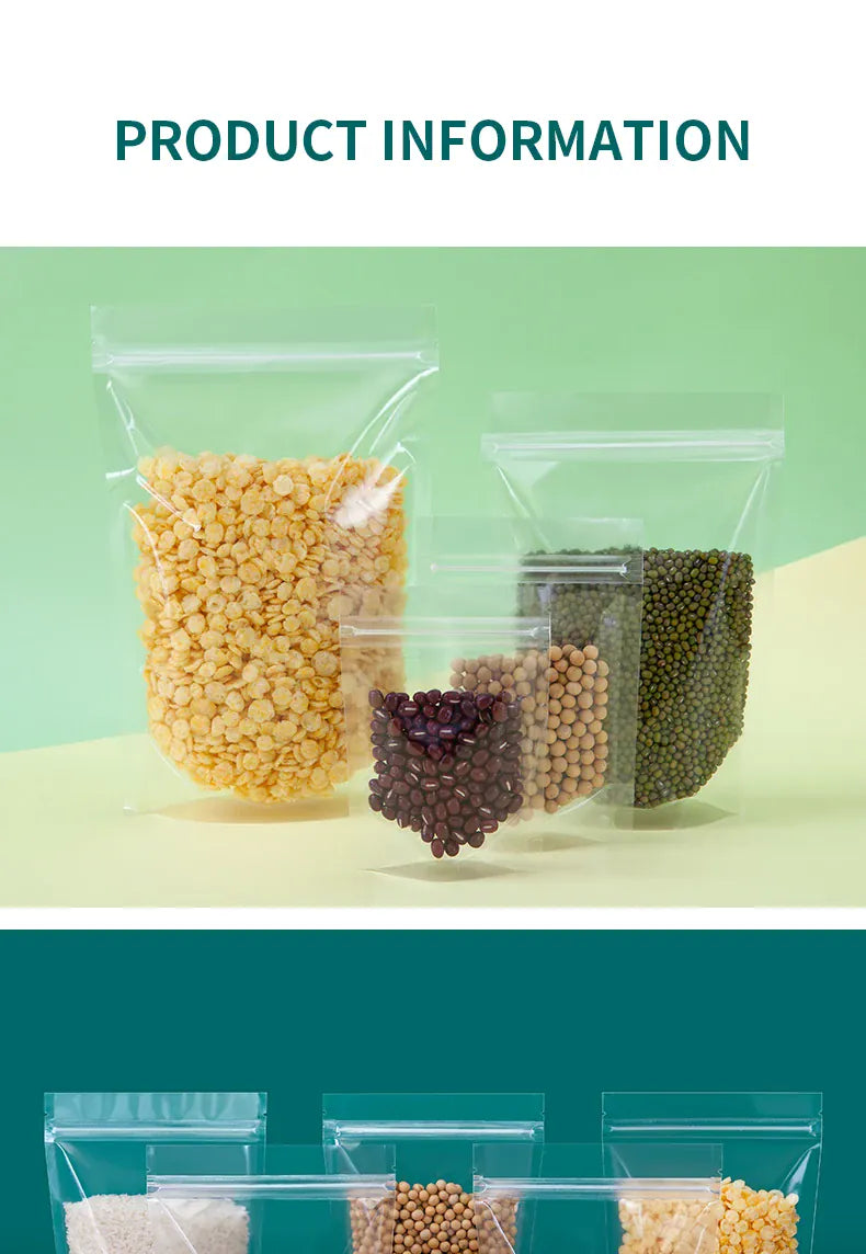 Sachets Zip Alimentaires Transparent 100 pièces Réutilisables