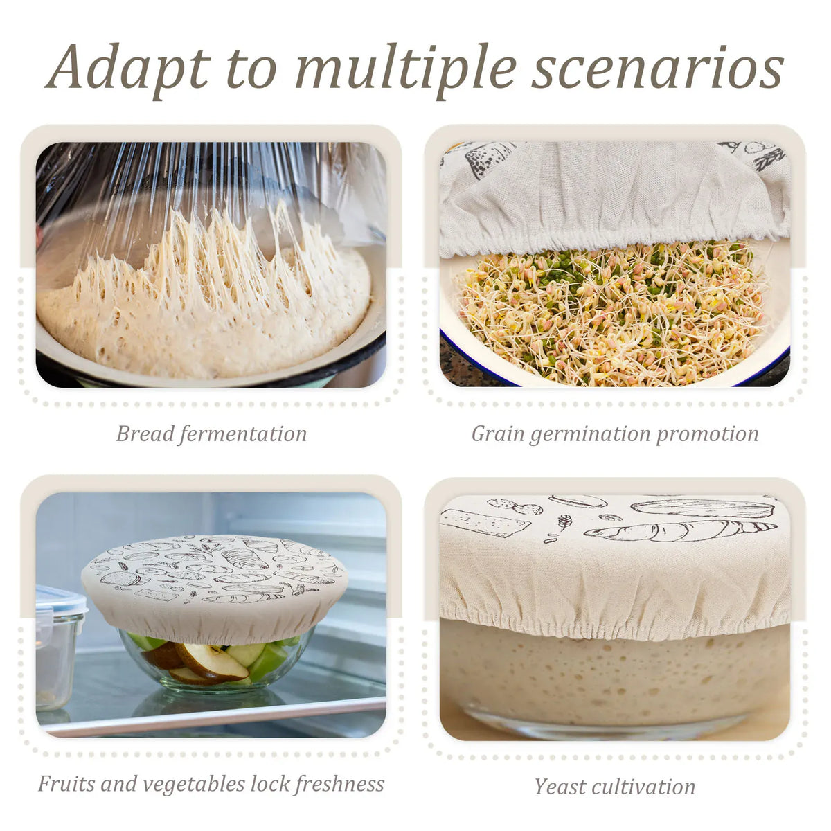Couvercles Réutilisables en Tissu | Lot de 3 | Design Sourdough far