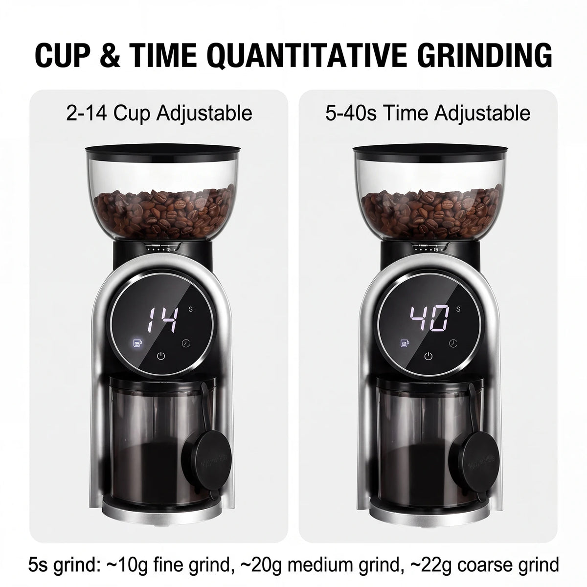 Dosage de la mouture par nombre de tasses ou par temps