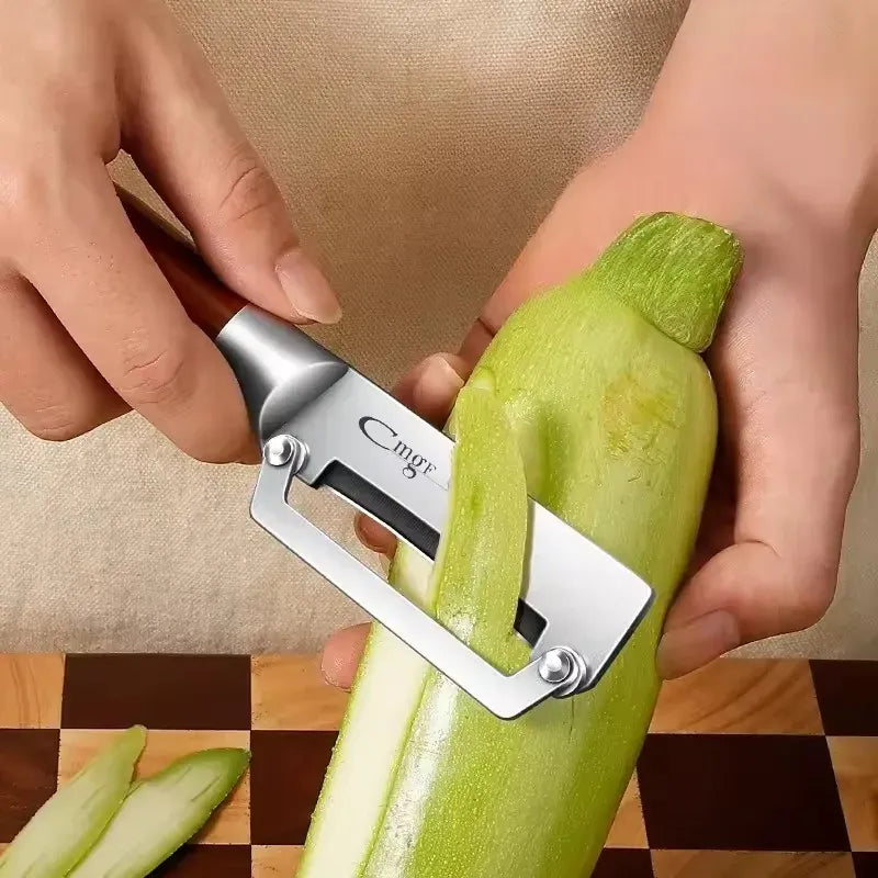 2 Éplucheurs Multifonctions Inox avec Poignée en Bois pour Fruits et Légumes eplucheurs