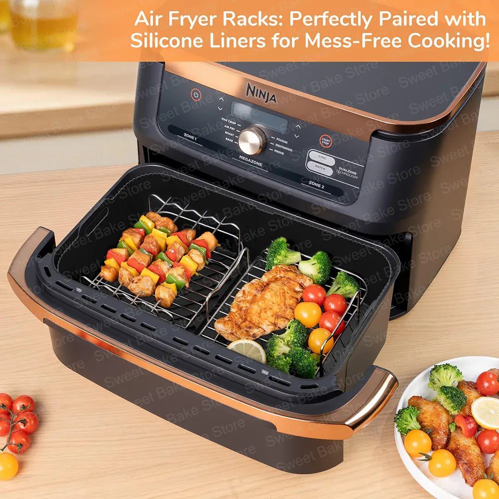 Grille Inox Air Fryer Lot de 2 Grilles et 4 Brochettes Ajustables Air Fryer