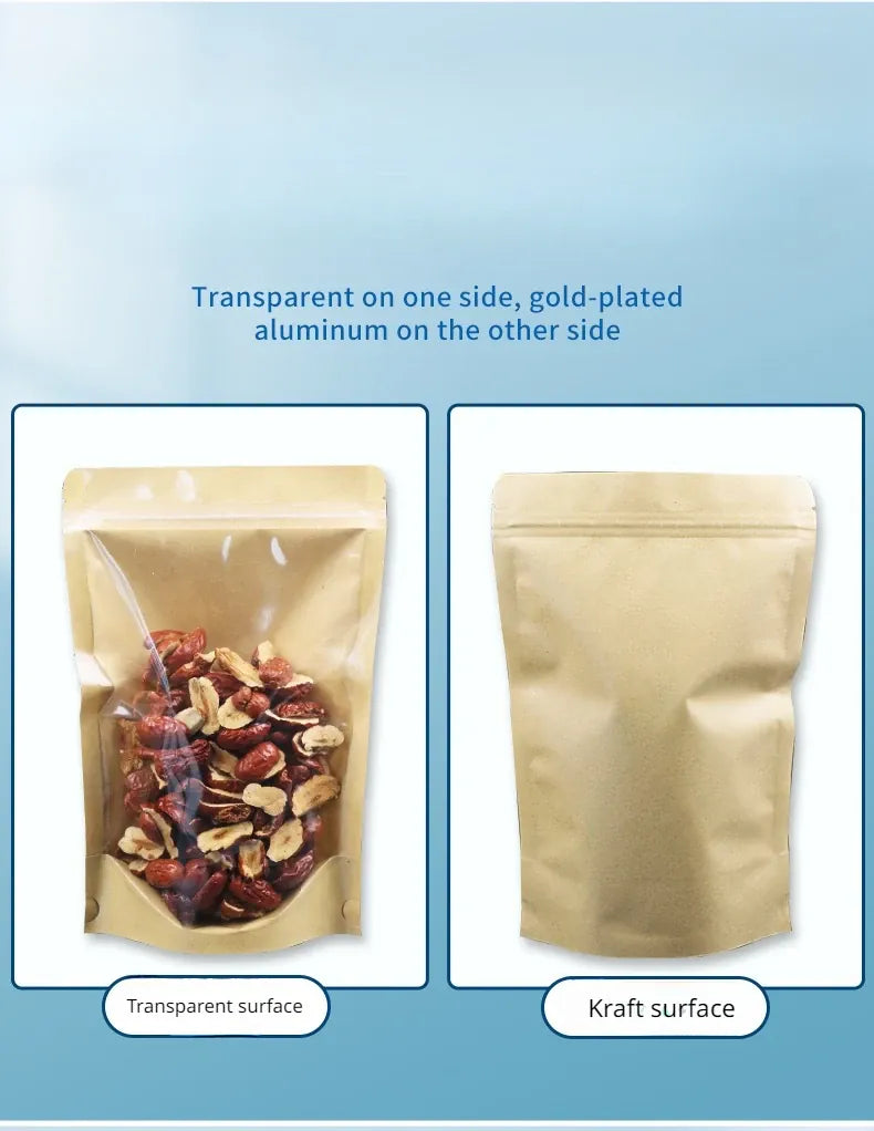 Sachets Kraft Ziplock Transparent - Lot de 100 Pièces Resealable