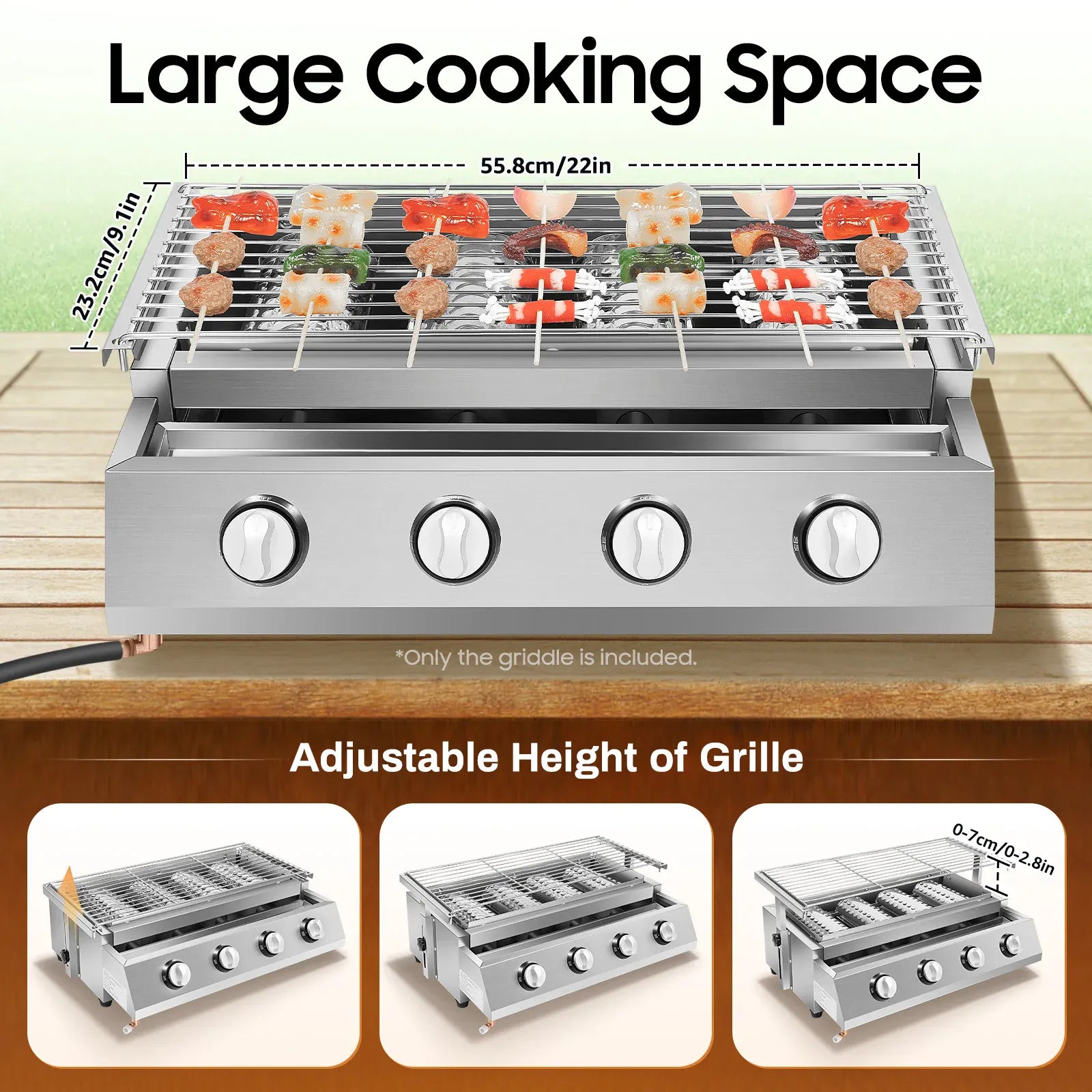 Plancha Gaz 4 Brûleurs Inox – Barbecue de Table Sans Fumée, Grille Amovible (GPL)