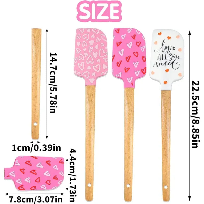 Spatule en Silicone Motifs Cœurs avec Manche en Bois spatule en silicone