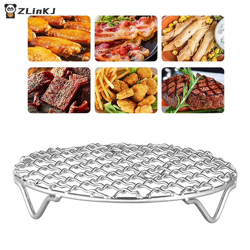 Grille Inox Air Fryer Rond Empilable - Rack de Cuisson Anti-corrosion Air Fryer