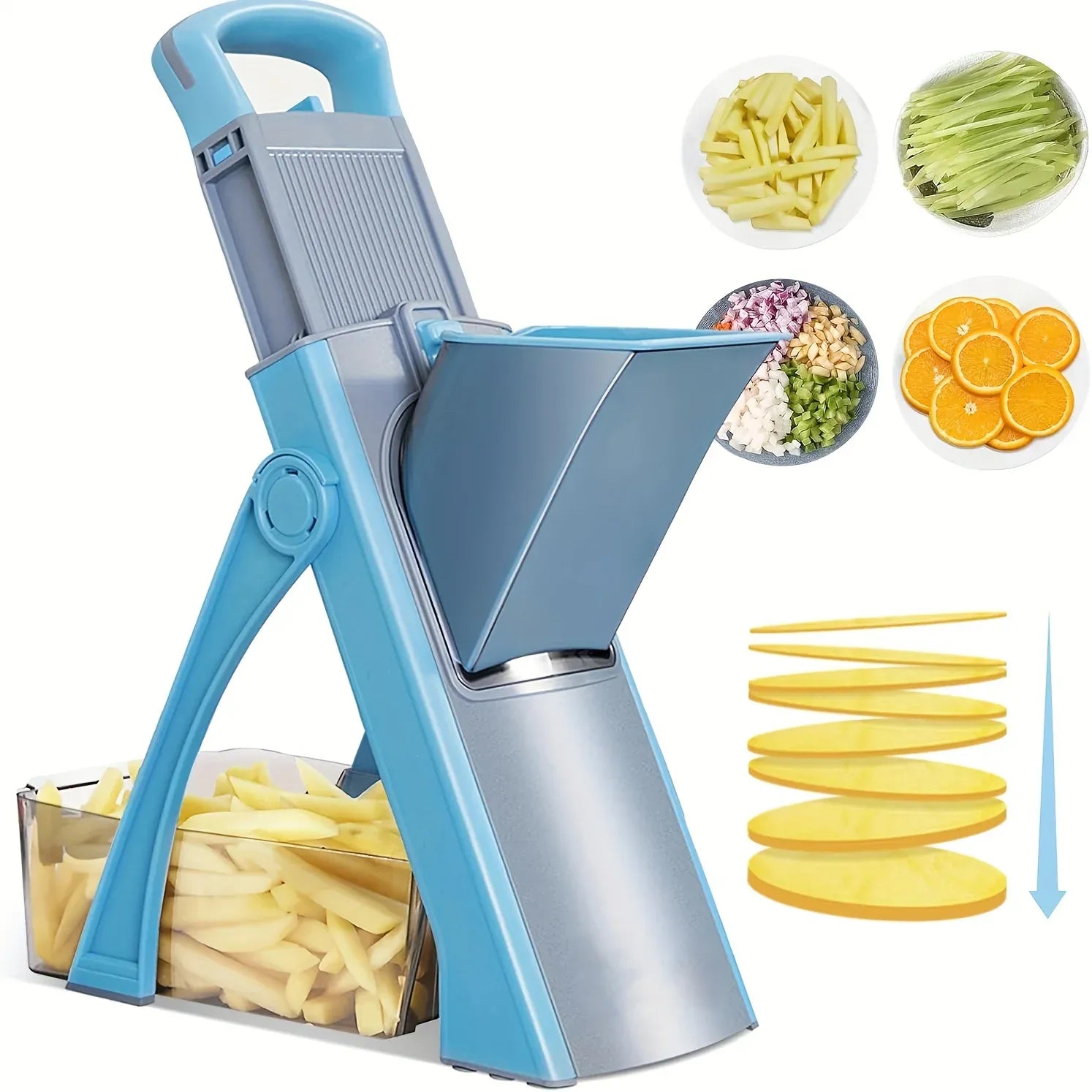 Mandoline Légumes Réglable 4 Modes — Tranches, Julienne, Dés, 0–8 mm Mandoline
