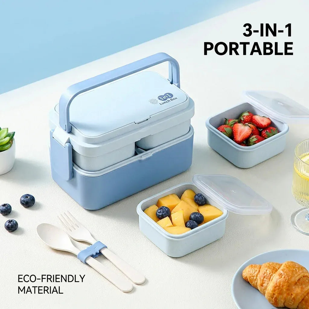 Bento 2 Étages Bambou 760ml + 1200ml | Micro-ondable et Compartimenté Bento