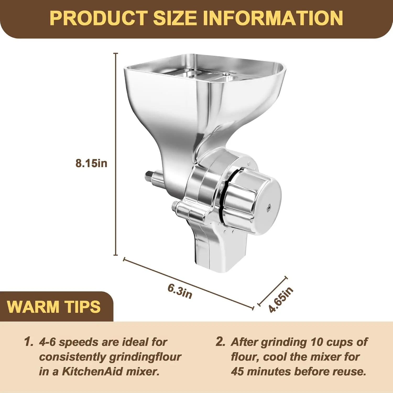 Moulin à Grains pour Robot KitchenAid — Inox, 12 Niveaux de Mouture KitchenAid