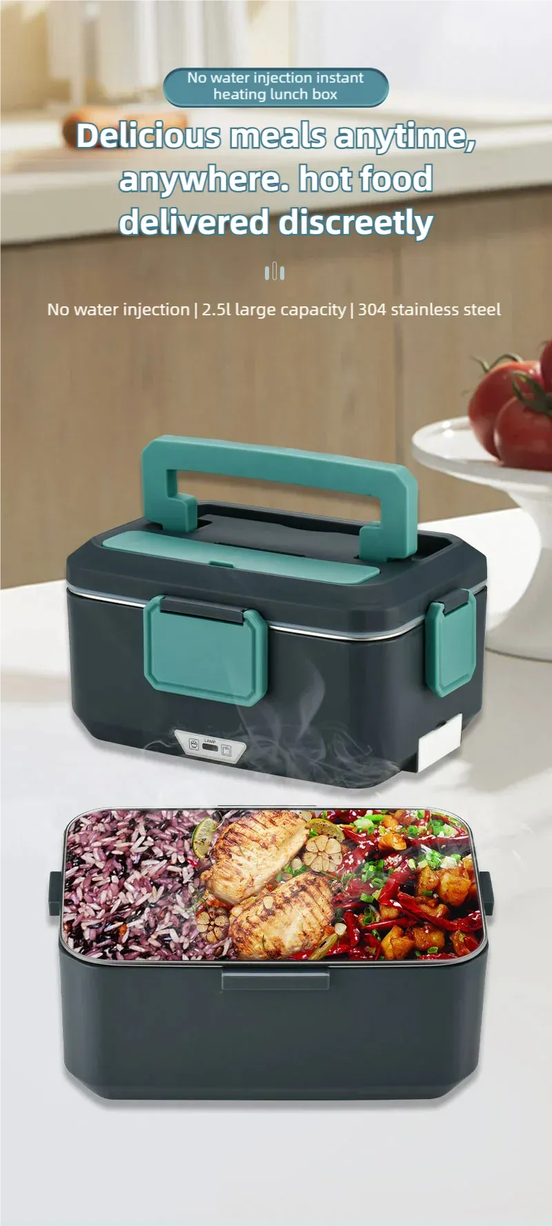 LunchBox Électrique Chauffante 3,5 L — Inox 304, 90 W, 220 V / 12-24 V Voiture lunchboxchauf