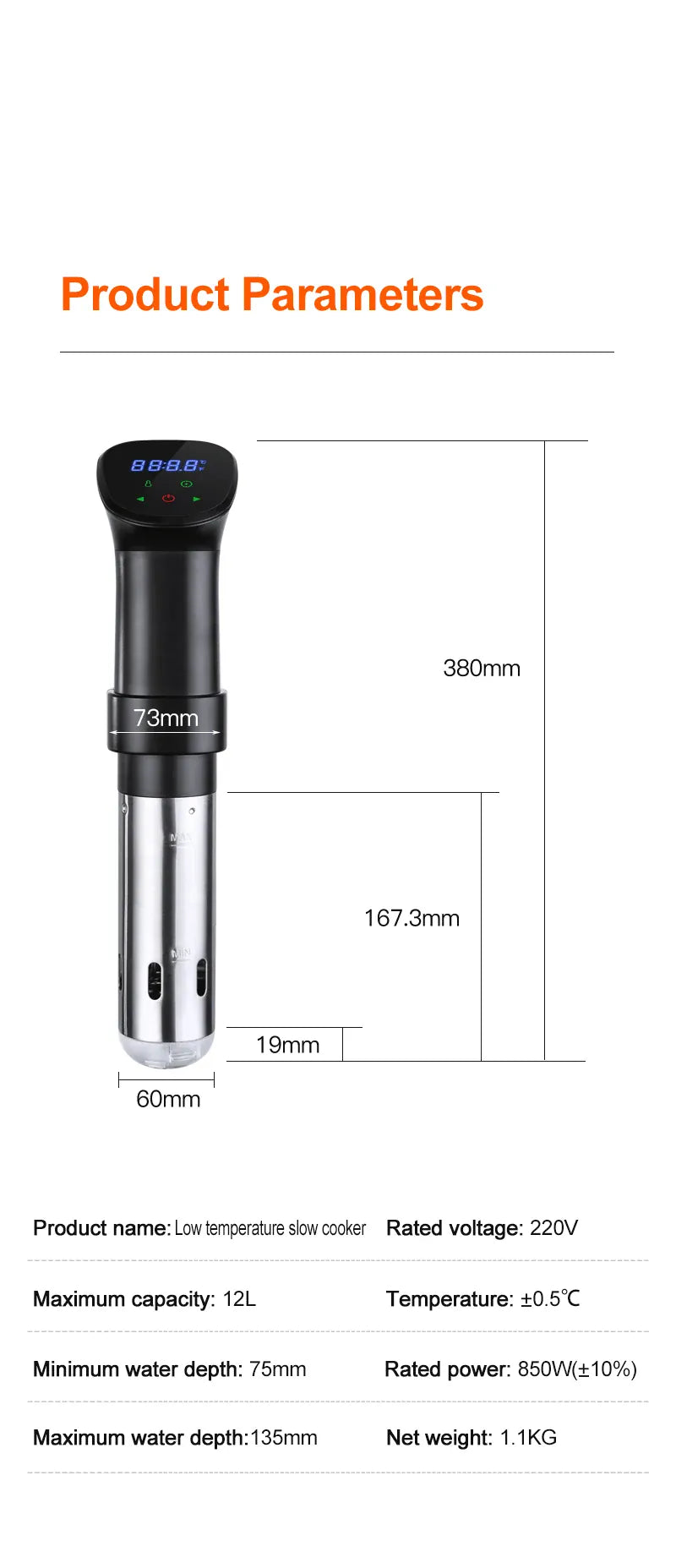 Cuiseur Sous Vide à Immersion 1800W avec Affichage LED Digital sv