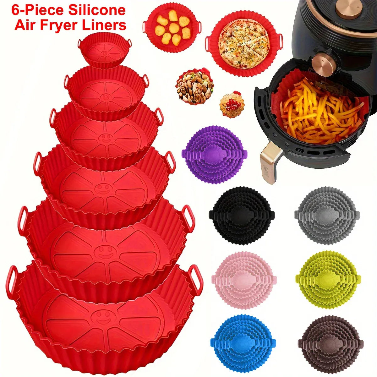Kit Accessoires Silicones Air Fryer - Lot de 6 Pièces Réutilisables Air Fryer