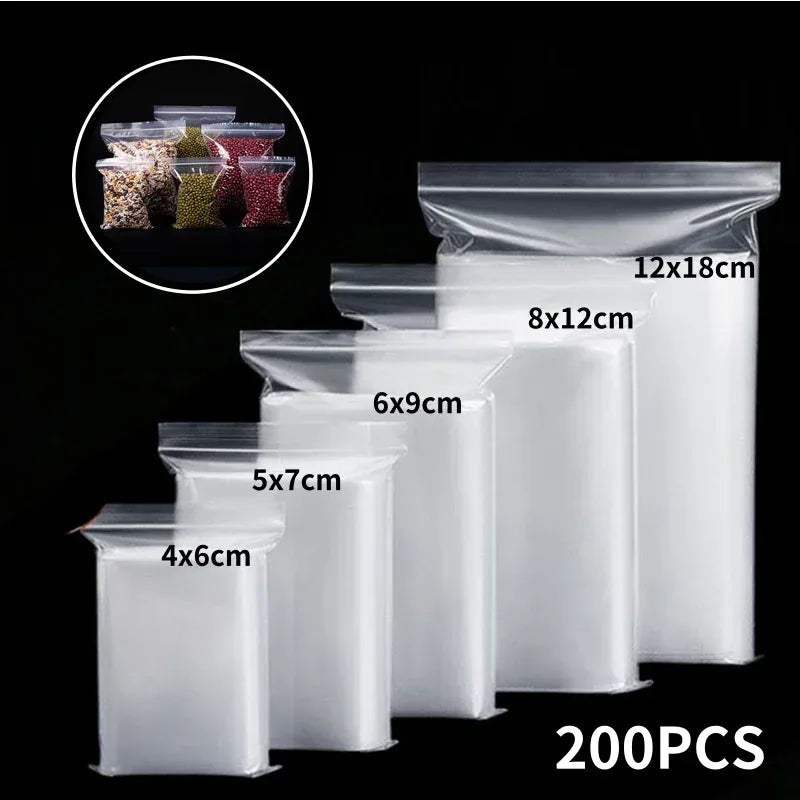 Sachets Zip Alimentaires Transparent - Lot de 200 Pièces de Tailles Variées ssj