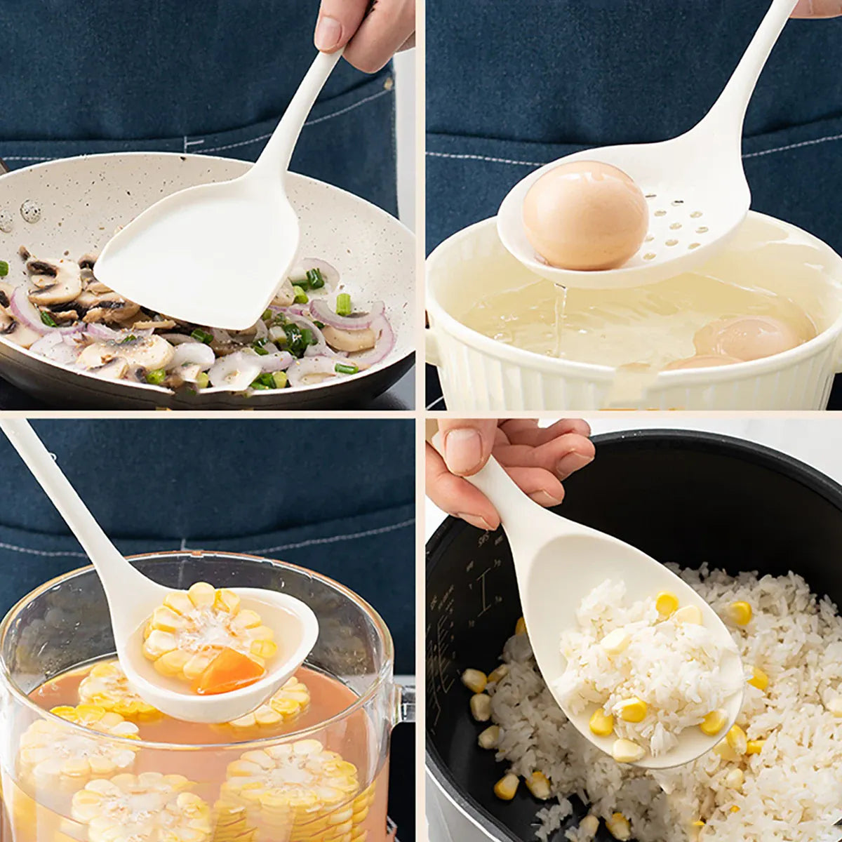 Set Ustensiles Silicone 4 Pieces | Outils de Cuisine Antidérapants spatule en silicone