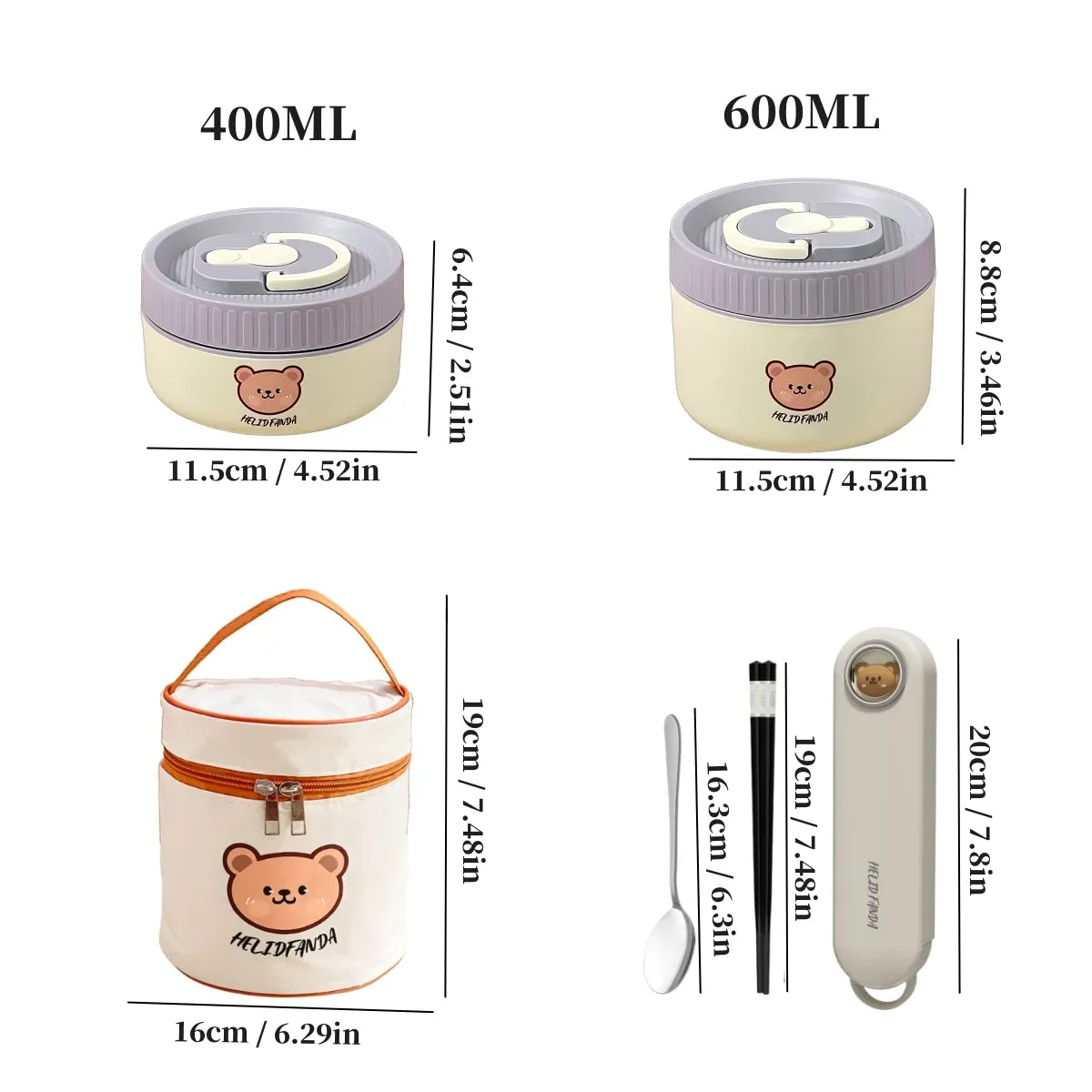 Ensemble de 4 Lunchbox cylindriques isothermes pour enfants (2 litres) Lunchbox