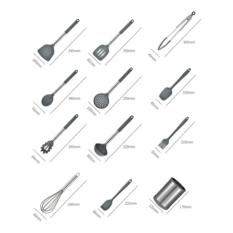 Set d'Ustensiles de Cuisine en Silicone avec Support Rotatif 360° - 12 pièces