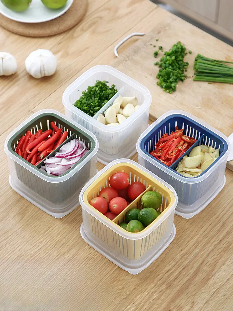 Bac de Conservation Fruits et Légumes avec Grille Égouttoir 1L