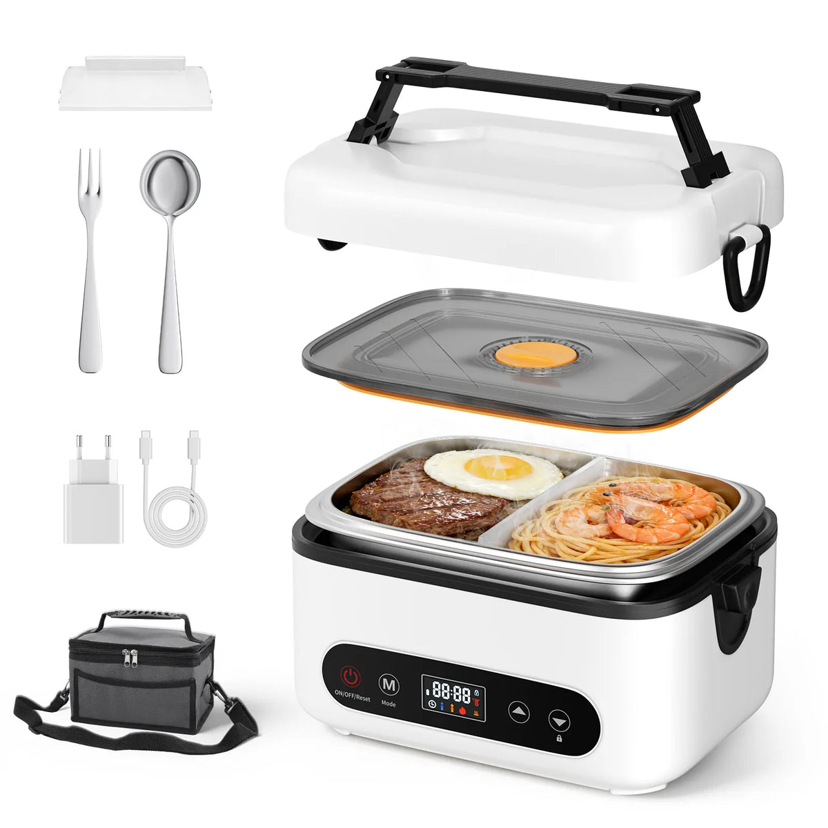 Lunch Box Chauffante Sans Fil 100W — Batterie 12000mAh, 1,2L Inox, 4 Modes, Minuterie 12h lunchboxchauf
