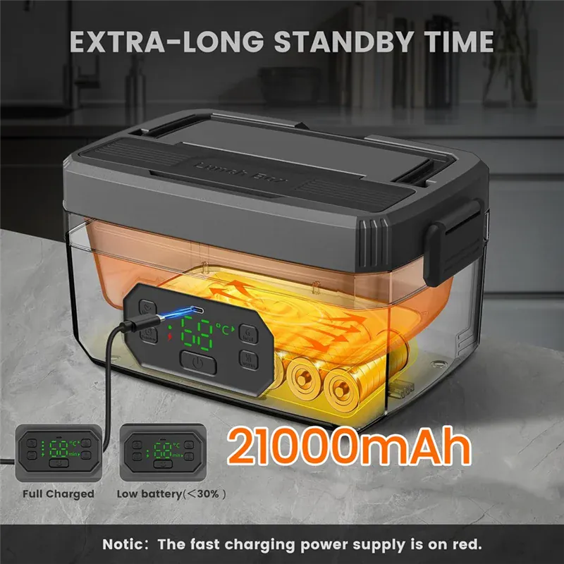 Lunch Box Chauffante Sans Fil 1,2 L — Batterie 21 000 mAh, Inox 304, Maintien au Chaud 7 h lunchboxchauf