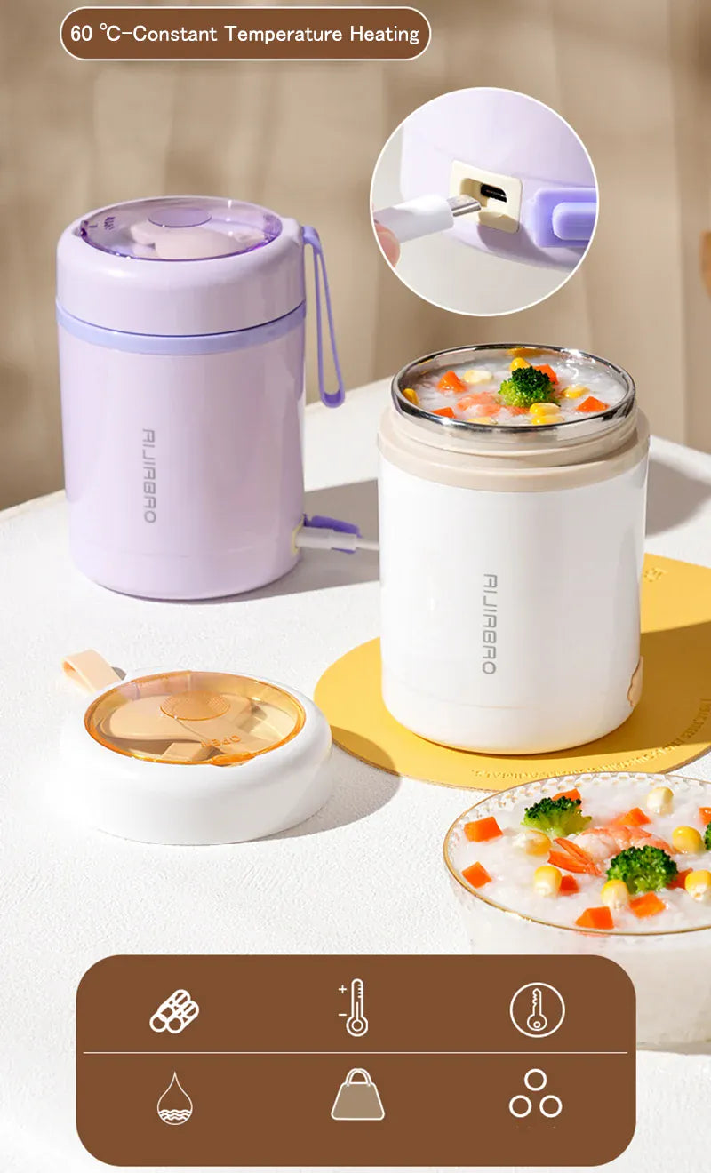 Lunchbox Chauffante USB 600 ml — Acier Inoxydable 304, 60 °C, Étanche lunchboxchauf
