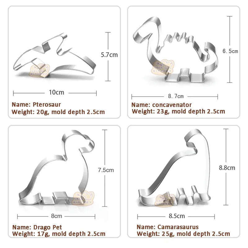 Emporte-pièces dinosaures en acier inoxydable - 10 pièces pour pâtisserie emportepieces