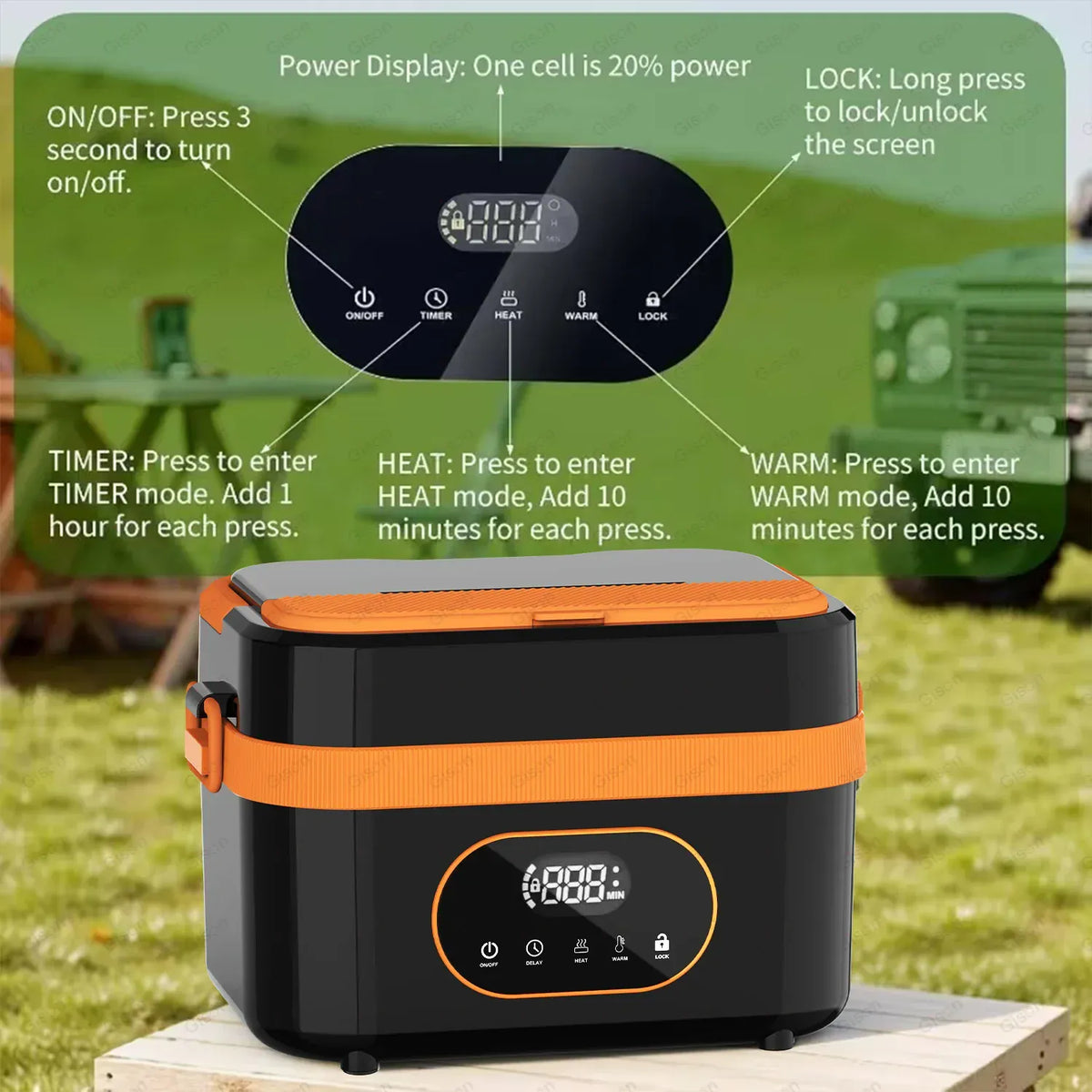 LunchBox Chauffante Sans Fil 60 W — Batterie 18 000 mAh, Cuve Inox 304, Timer 8h lunchboxchauf