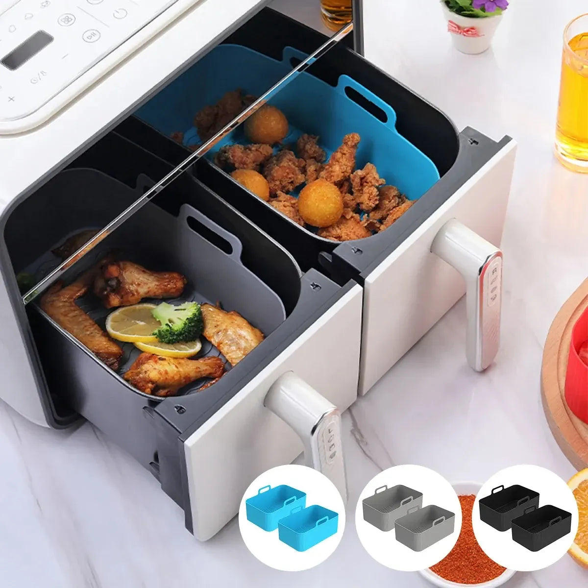 Moule Silicone Air Fryer Rectangulaire Réutilisable - Lot de 2 Pièces Air Fryer