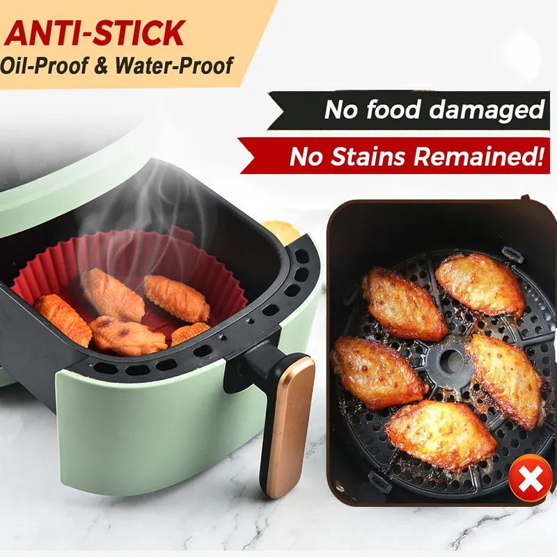 Moule Silicone Réutilisable Air Fryer Rond et Carré - Lot de 2 Pièces Air Fryer