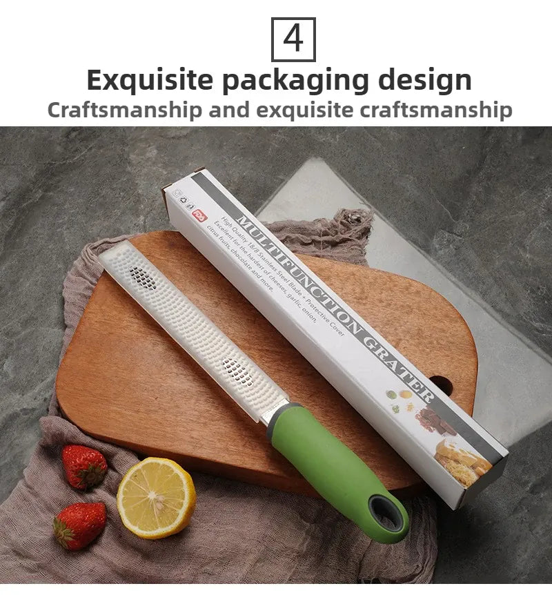 Zesteur en Inox pour Fruits et Fromage - 4 Lames Poignée Antidérapante zesteur
