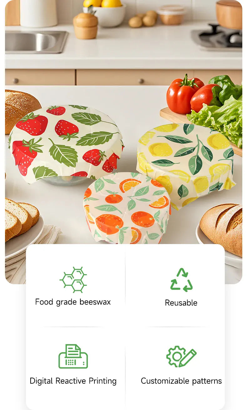 Film Alimentaire Réutilisable Cire d'Abeille Lot de 6 Pièces Colorées far